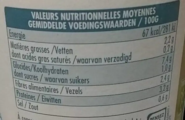 Soupe pois cassés nutrition facts table