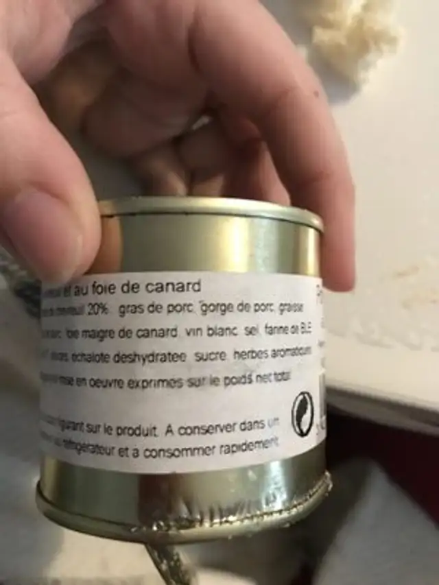 Pate chevreuil et canard ingredients label