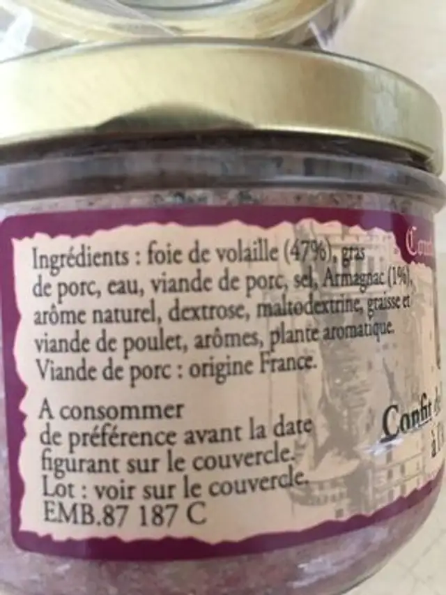3 Terrines ingredients label