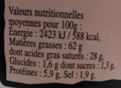 Foie gras entier de canard nutrition facts table