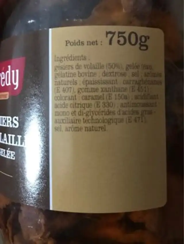 Gesiers de volaille ingredients label