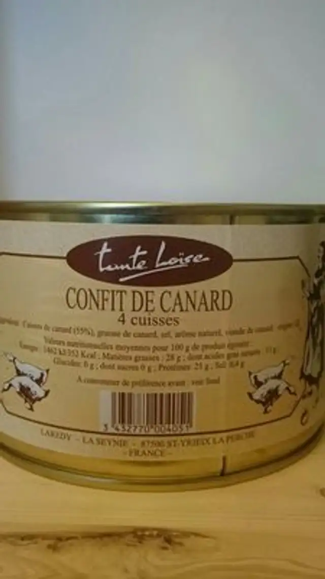 Confit de canard ingredients label