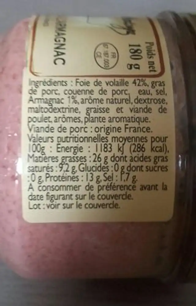 Confit De Foie De Volaille ingredients label