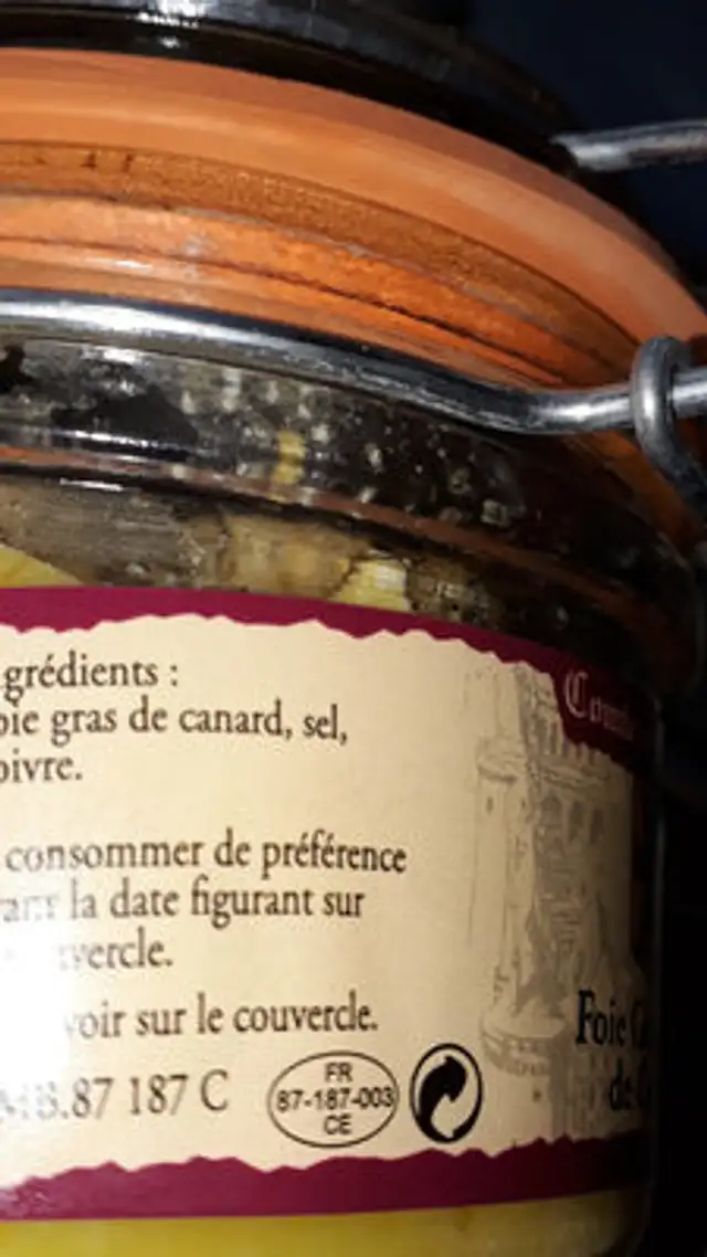 foie gras ingredients label