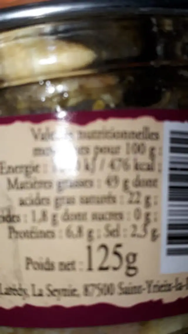 foie gras nutrition facts table