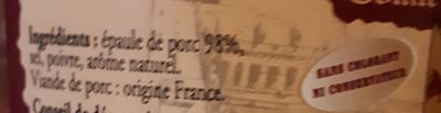 Confit de porc façon  anchaud ingredients label