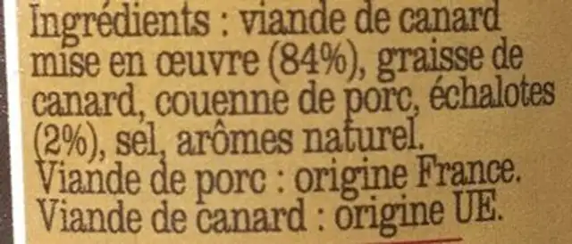 Grattons de canard à l’échalote ingredients label