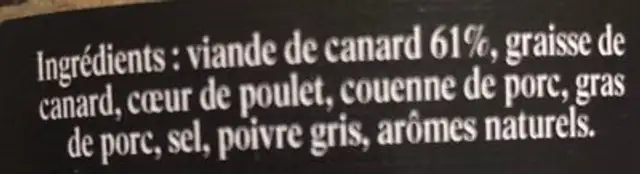 Fritons de canard ingredients label