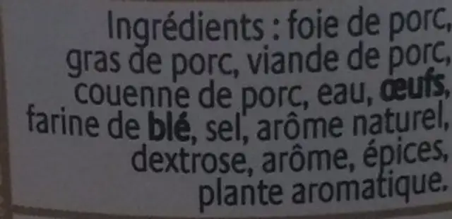 Terrine de campagne ingredients label