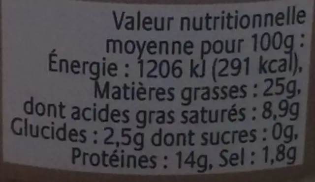 Terrine de campagne nutrition facts table