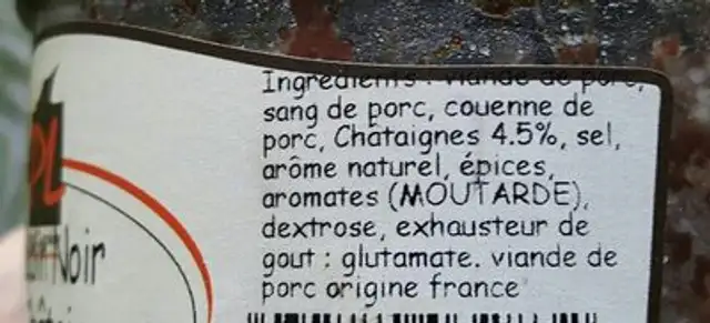 Boudin noir aux châtaignes ingredients label