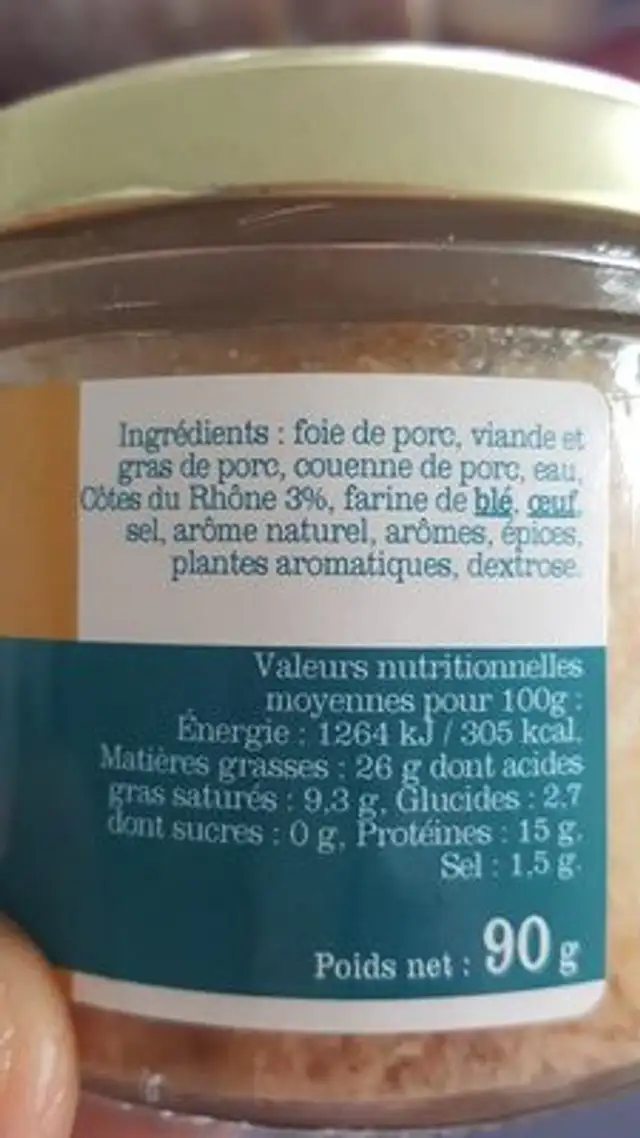 Terine vignerons au Côtes du Rhône ingredients label