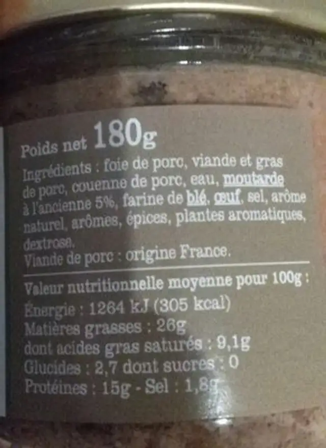 Terrine gourmande à la moutarde à l'ancienne ingredients label