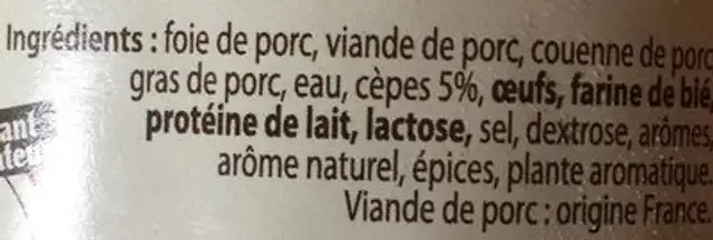 Terrine du Limousin aux Cèpes ingredients label