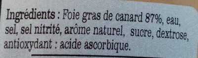 Bloc de foie gras de canard ingredients label