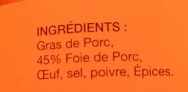 Paté de foie ingredients label