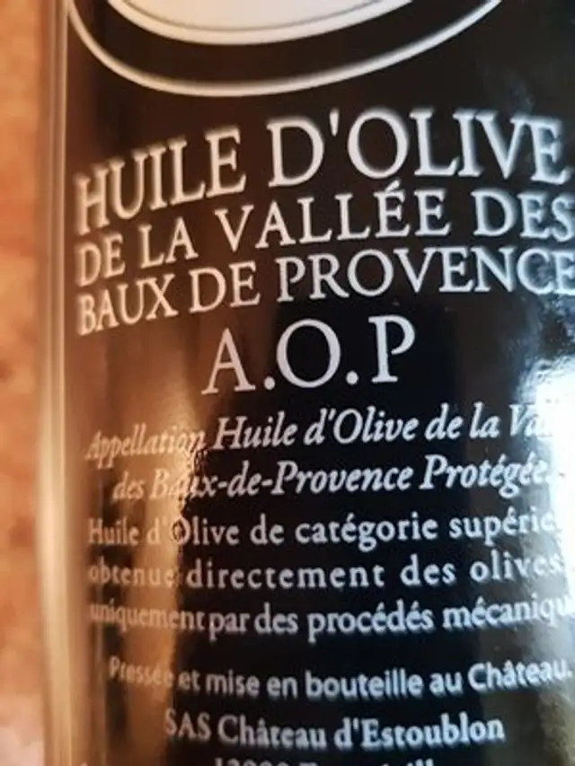 Huile D'olive De La Vallée Des Baux-de-provence Aop ingredients label