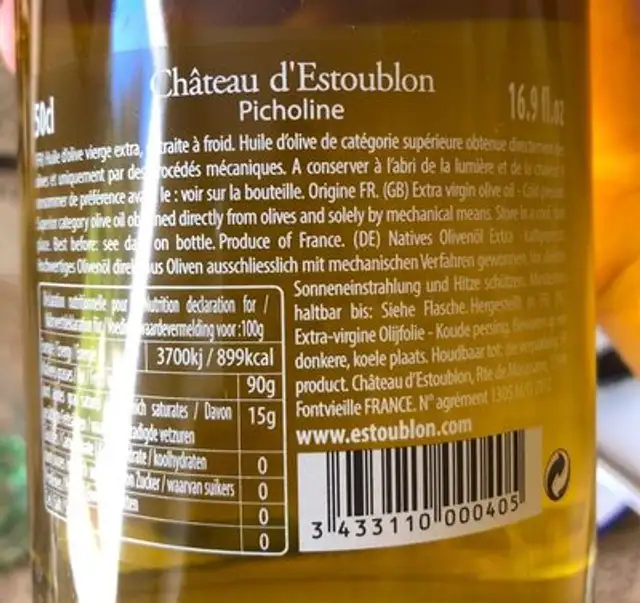 Huile D'olive Picholine ingredients label