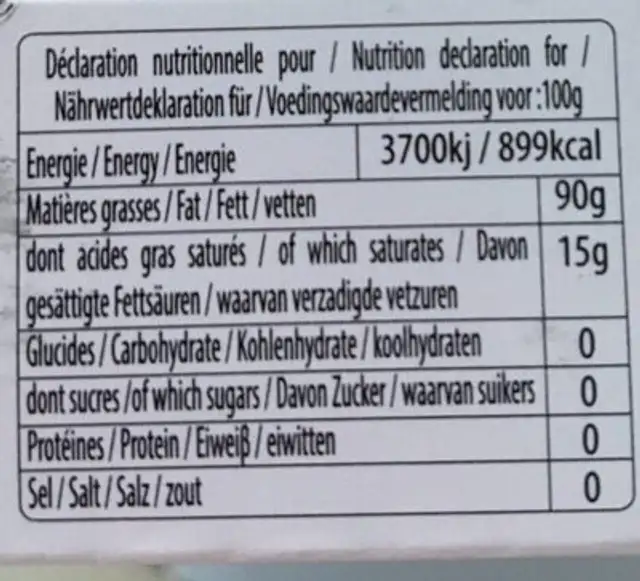 Huile Olive Chateau Estoublon 75cl nutrition facts table