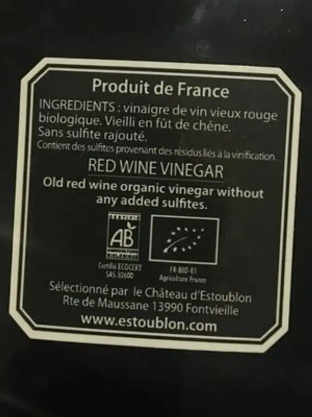 Vinaigre de vin vieux ingredients label