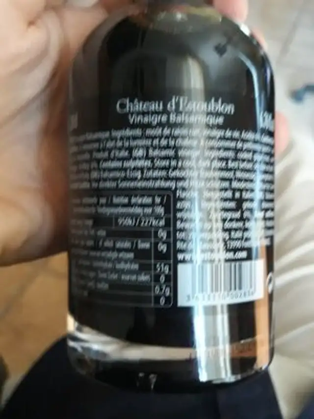 Chateau D'estoublon Balsamic Vinegar 200 ML. ingredients label
