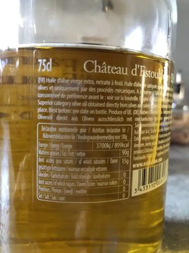 Huile d'olive ingredients label
