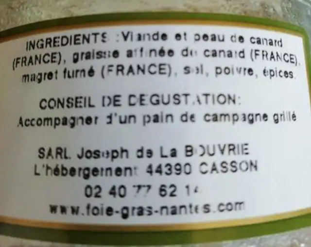 Rillettes de canard au magret fumé ingredients label