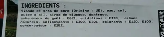 Chipolatas ingredients label
