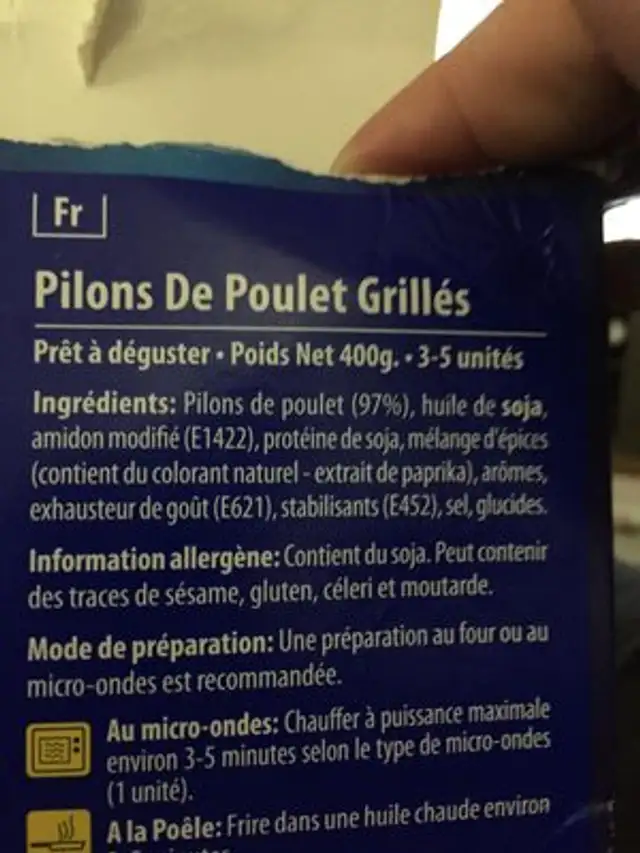 Pilons De Poulet Grillés ingredients label