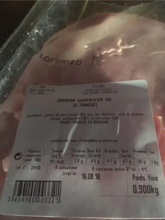 Jambon Supérieur Sous Athmosphère Découenné Dégrai ingredients label
