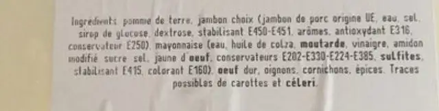 Salade Piemontaise ingredients label