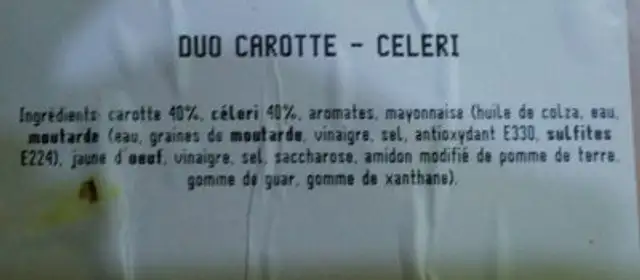Duo Carottes - Céleri ingredients label