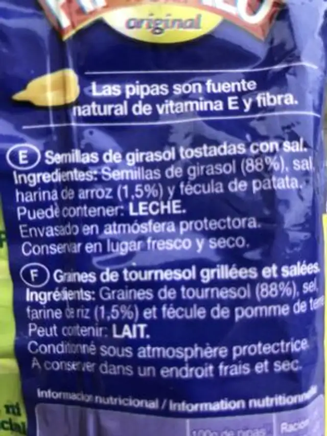 El Piponazo ingredients label
