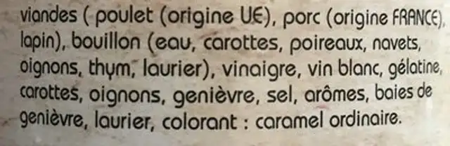 Potjevleesch 750g ingredients label