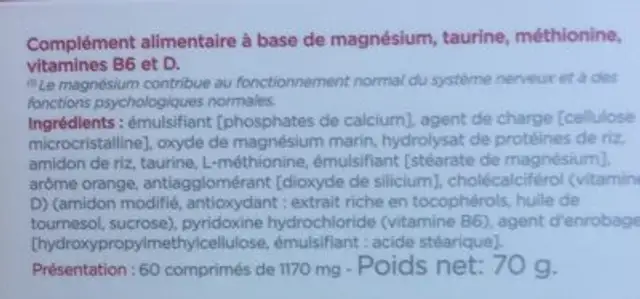 Inovance Magnésium 60 Comprimés ingredients label
