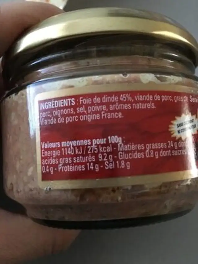 Confit de foie de volaille ingredients label