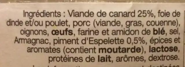 Terrine de Canard au piment d'Espelette ingredients label