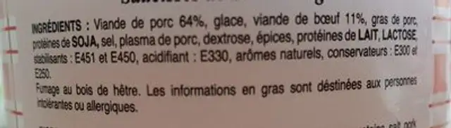 Saucisses de Strasbourg ingredients label