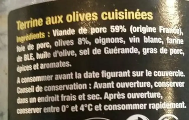 Esprit de verrine ingredients label