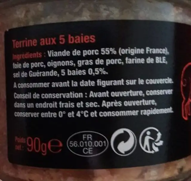 Terrine aux 5 baies ingredients label