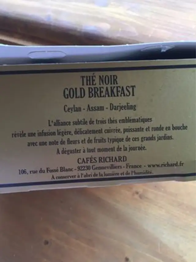 Thés Parney's ingredients label