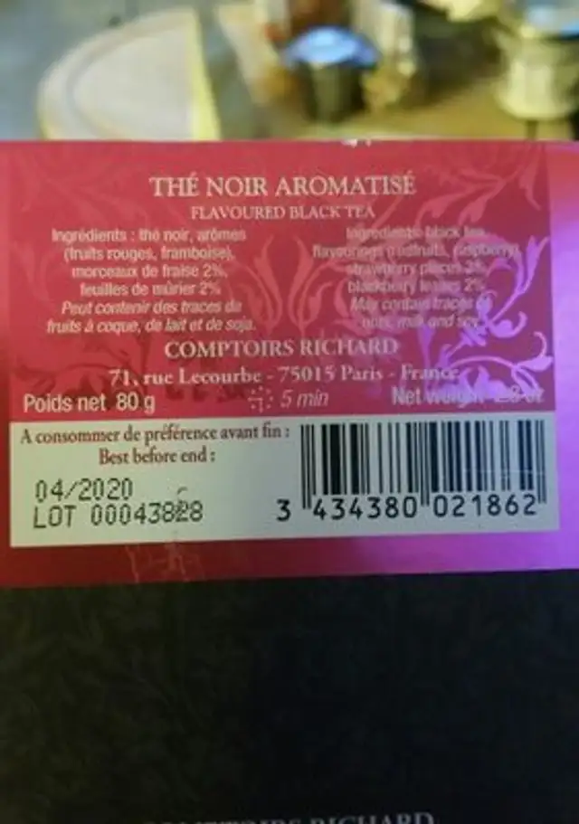 Comptoirs Richard Paris Fruits Rouges 40 Sachets Voile ingredients label