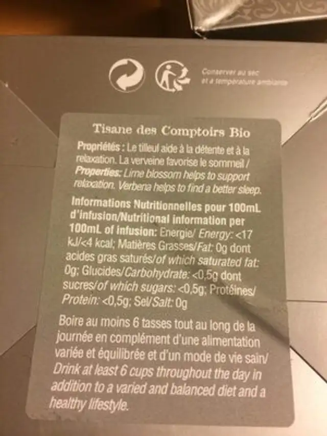 Tisane relaxante ingredients label