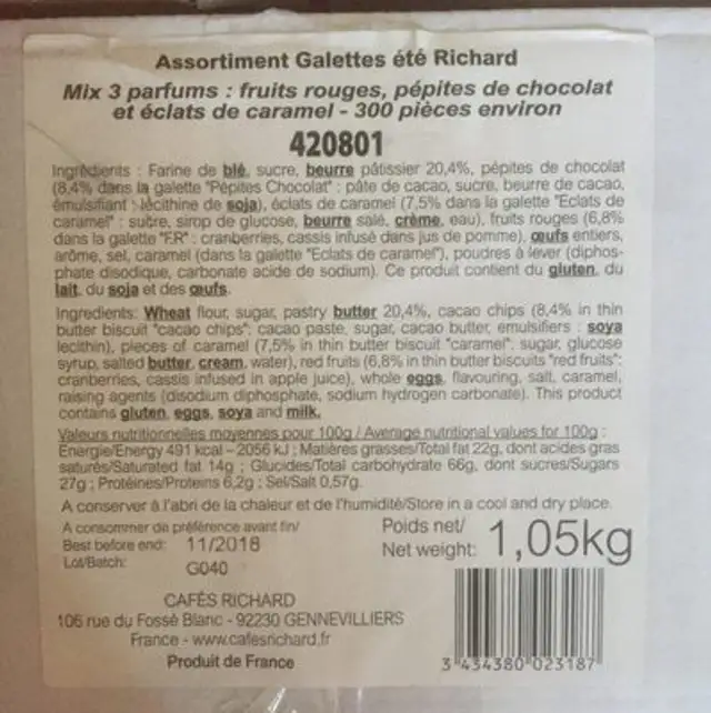 La petite galette ingredients label