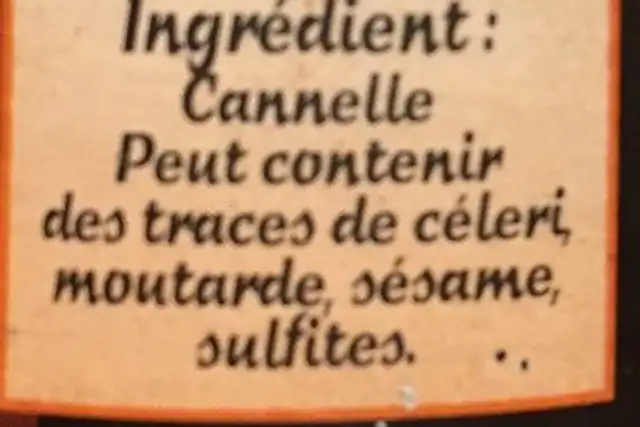 Canelle moulue ingredients label