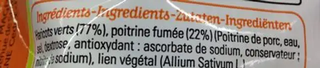 Fagot Haricots Lardés Magda SG 400 GR, 1 Barquette ingredients label