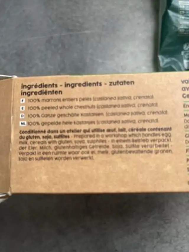 Marrons pelés ingredients label