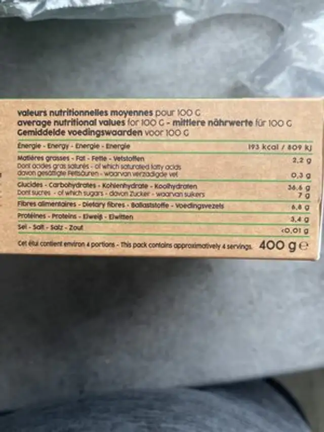 Marrons pelés nutrition facts table
