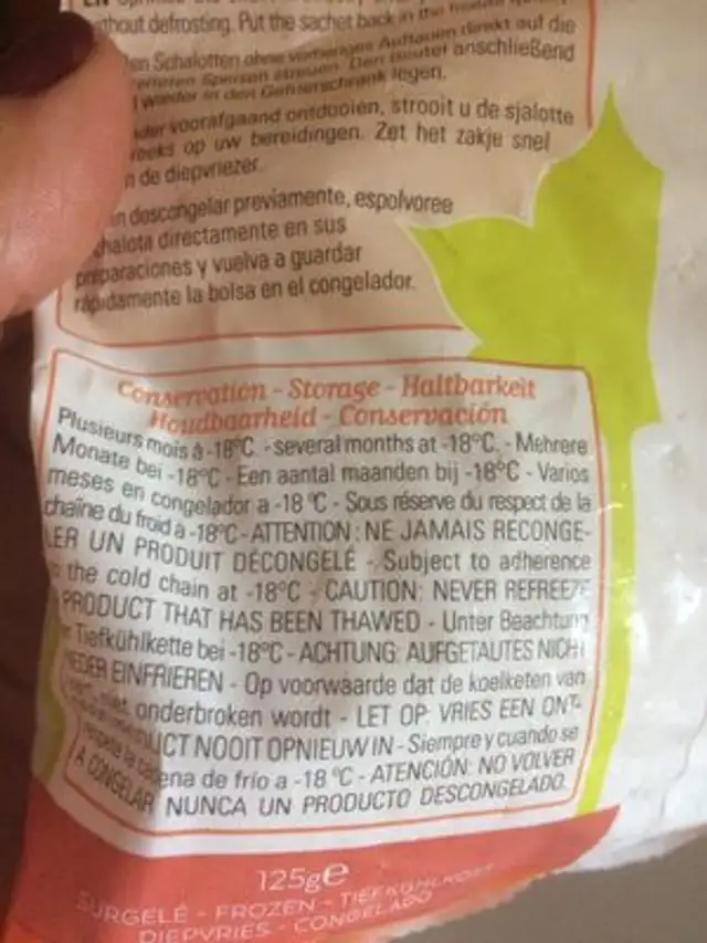 Échalote ingredients label