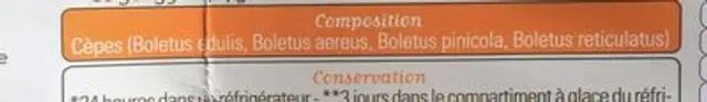 Cèpes et bolets morceaux ingredients label